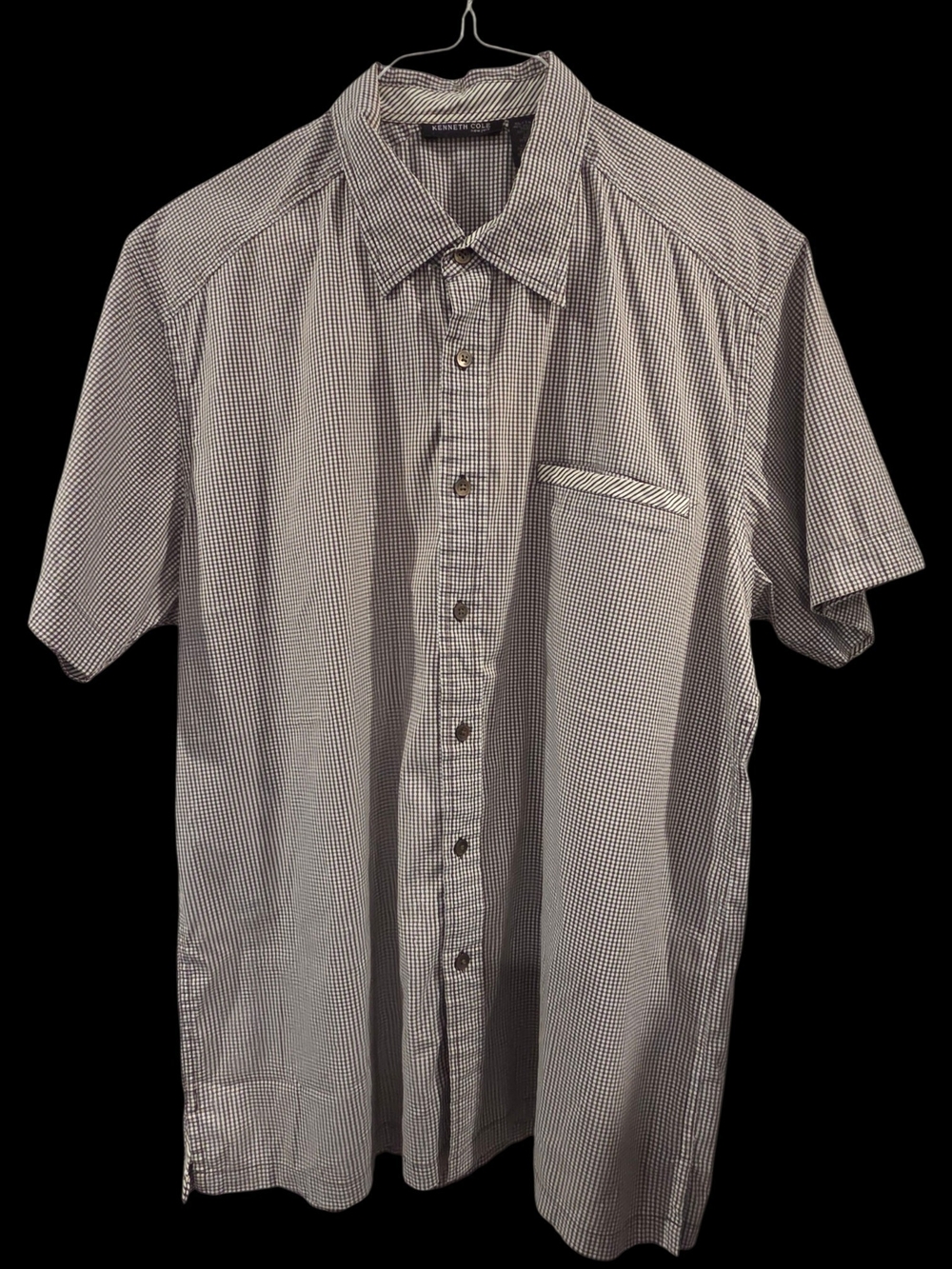 Kenneth Cole Short-Sleeve Button-Down Shirt - Brown & White Mini-Check